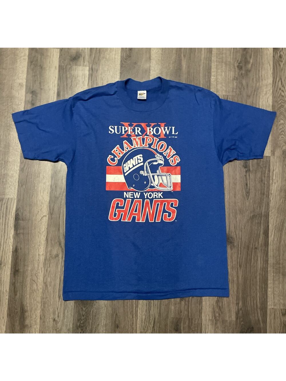 XL Vintage New York Giants Shirt Super Bowl Champions 1987 Blue Trench Single